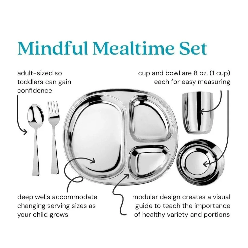 Stainless Steel Kids Dinnerware Set - 5 Piece Safe and Durable Toddler Set